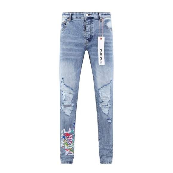 Blue Purple Brand Mens Personality Fashion Painting Tie Dye Slim Fit Jeans Men's